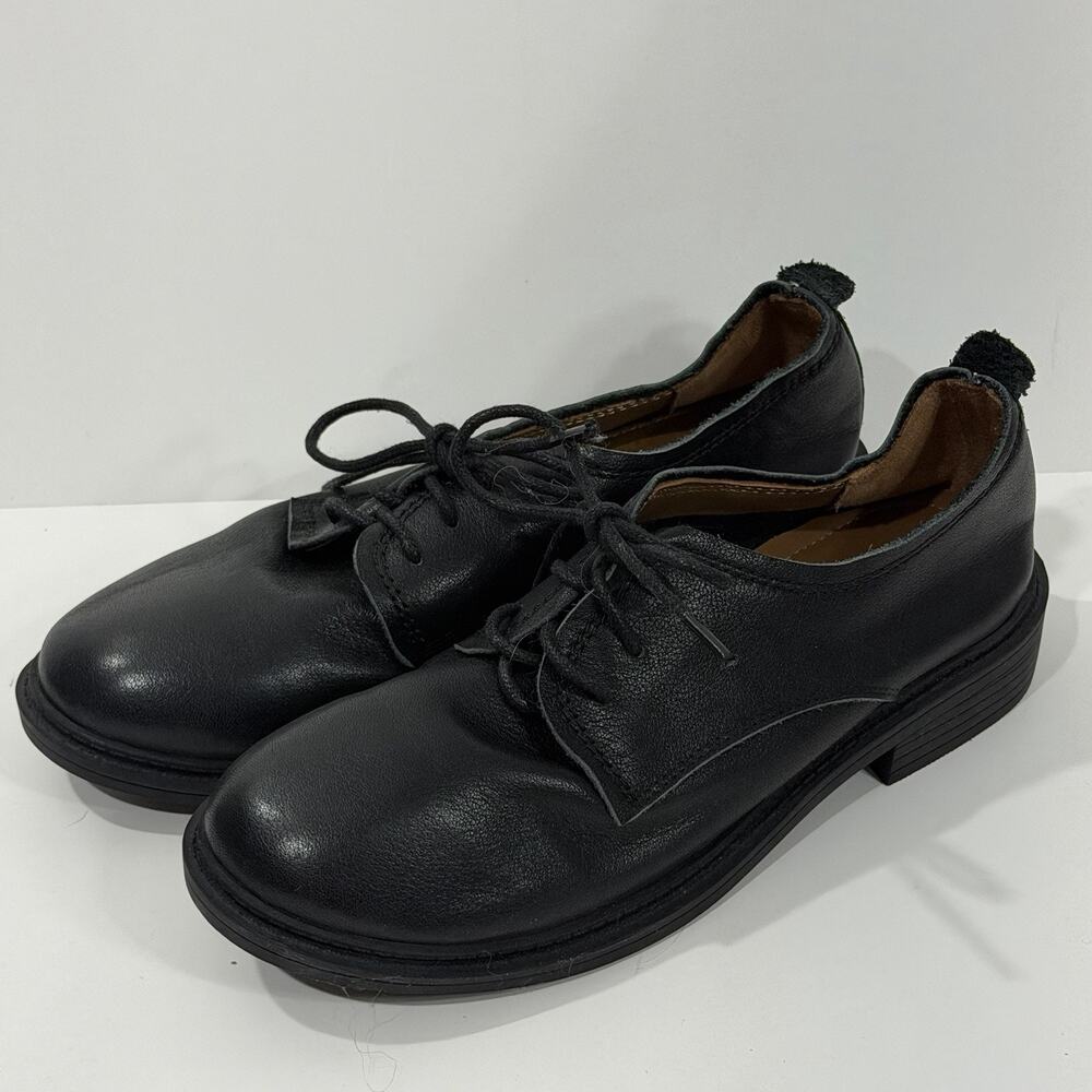 Melrose Black Leather Oxford Shoes Womens 36 Lace Up Derby Chunky Heel